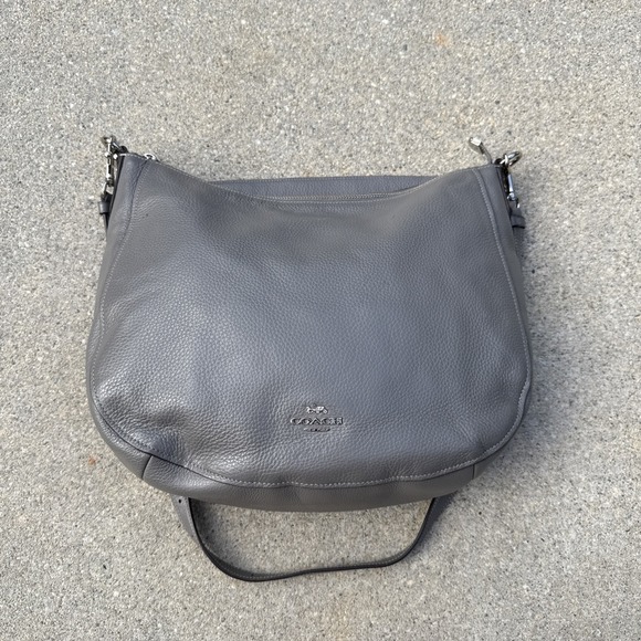 Coach F31399 Elle Hobo Gray Grey Pebbled Leather Convertible Shoulder Bag Purse - Picture 1 of 12